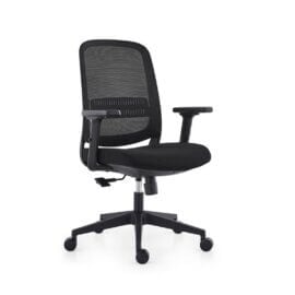 Series 300 Medium Back: Series 300 Medium Back Operators Chair in black with lumbar support and adjustable arms.