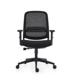Series 300 Medium Back: Series 300 Medium Back Operators Chair in black with lumbar support and adjustable arms.
