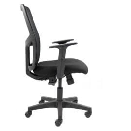 Series 320 Operators Chair in black with mesh backrest, cushioned seat, adjustable arms, and five-wheel base.