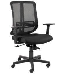 Series 330 Operators Chair in black featuring mesh back, ergonomic design, adjustable arms, and swivel base.