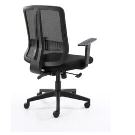 Series 330 Operators Chair in black featuring mesh back, ergonomic design, adjustable arms, and swivel base.