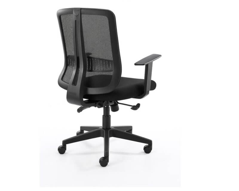Series 330 Operators Chair in black featuring mesh back, ergonomic design, adjustable arms, and swivel base.