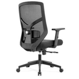 Series 340 Medium Back Operators Chair in black fabric with adjustable lumbar and armrests.